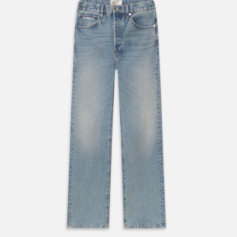 Frame stone-washed straight jeans.